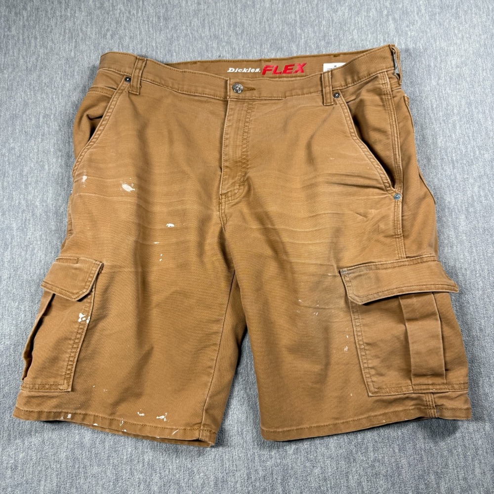 Dickies Cargo Shorts Mens 36 Brown Flex Relaxed Fit Duck Canvas Workwear Painter